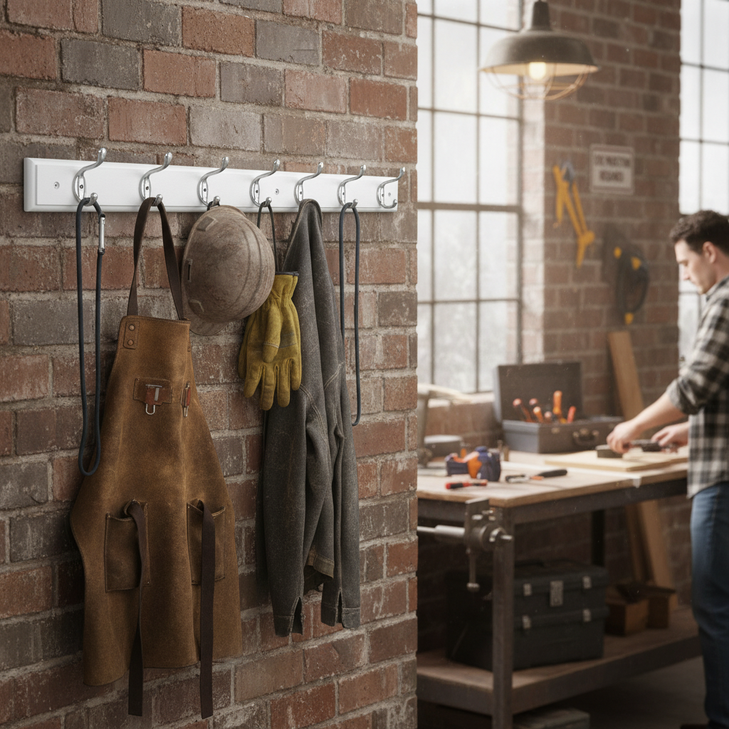 Premium Wall Mounted Coat Rack with 8 Polished Chrome Hooks - Durable White Board for Entryways and Hallways