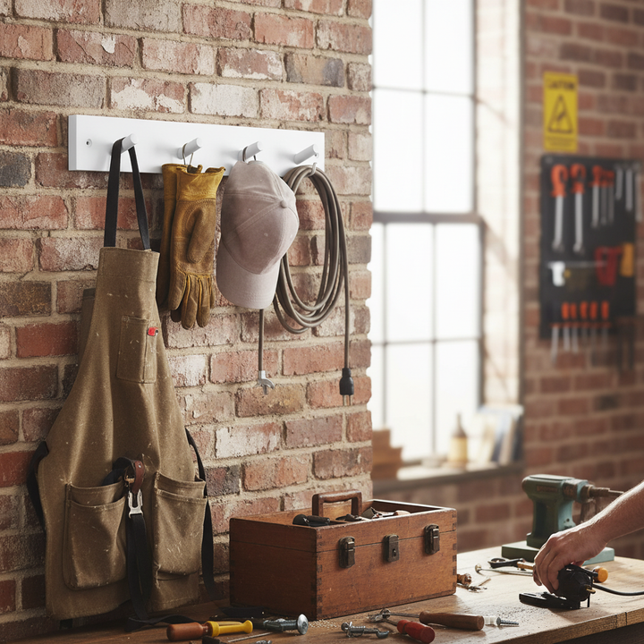 Premium Wall Mounted Coat Rack with 4 Hooks and Durable Pine Board Design, Ideal for Organizing Coats, Bags, Towels, and More