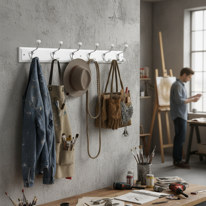 Professional Wall Mounted Coat Rack with 6 Heavy-Duty Ceramic Tip Hooks and 3.4kg Capacity for Robust Storage Solutions