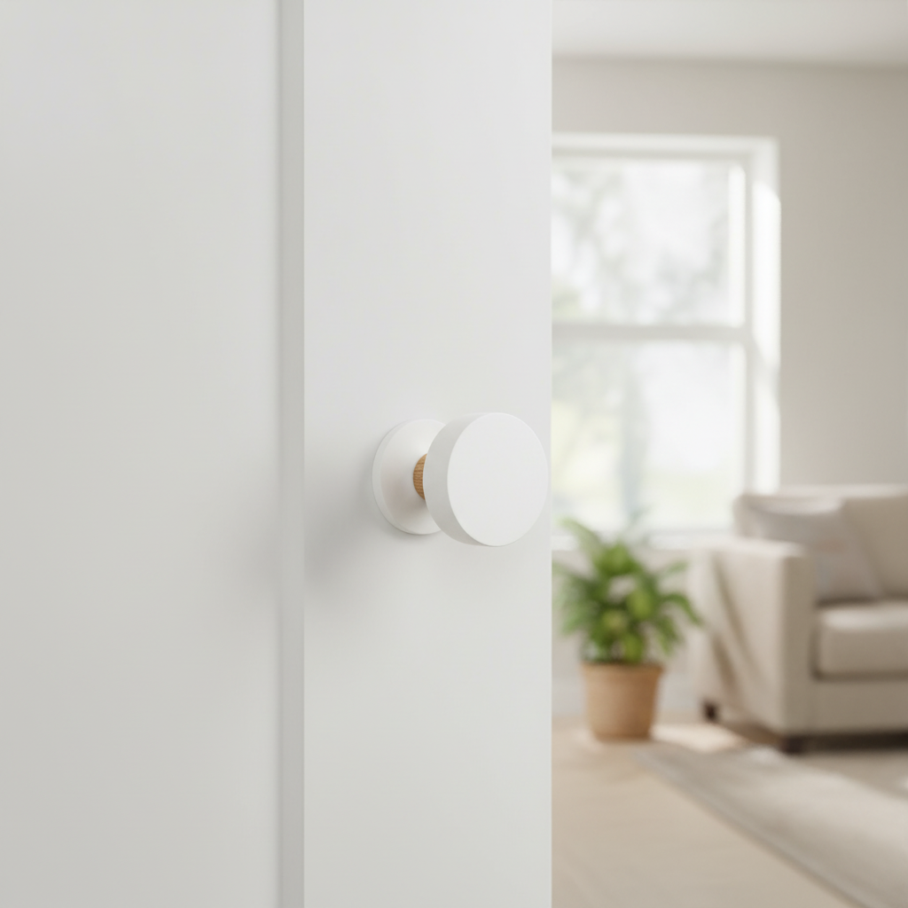 10 Pack Premium Round White Door Knobs on Oat Stem 38mm - Beech Wood