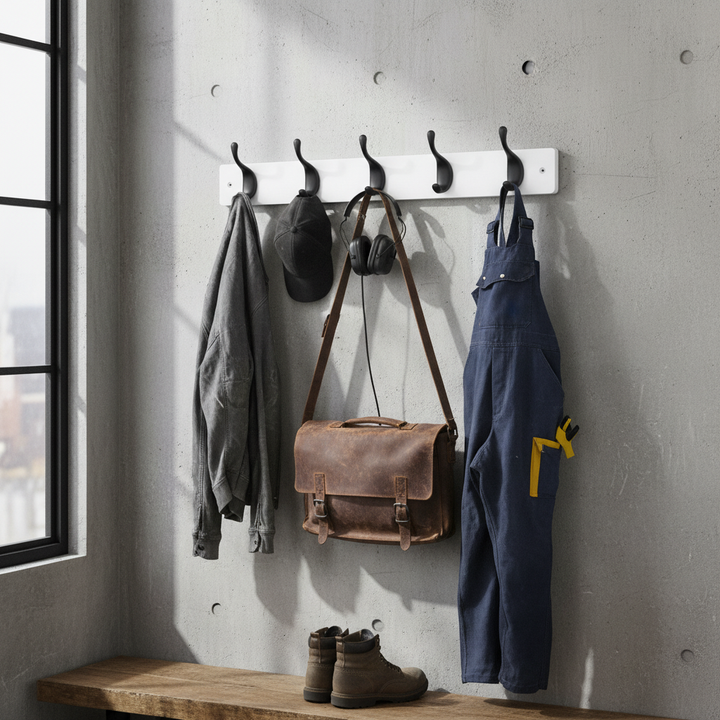 Premium Wall Mounted Coat Rack with Modern Double Hooks - 4 Hooks for Stylish Organization