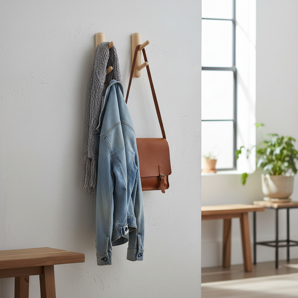 Premium Wall Mounted Coat Rack with 3 Hooks - Scandinavian Wood Design for Hallway and Bedroom Storage