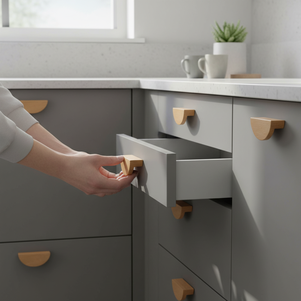 10 Pack Premium Half Round Wooden Handles 75mm – Natural Cabinet & Drawer Pulls