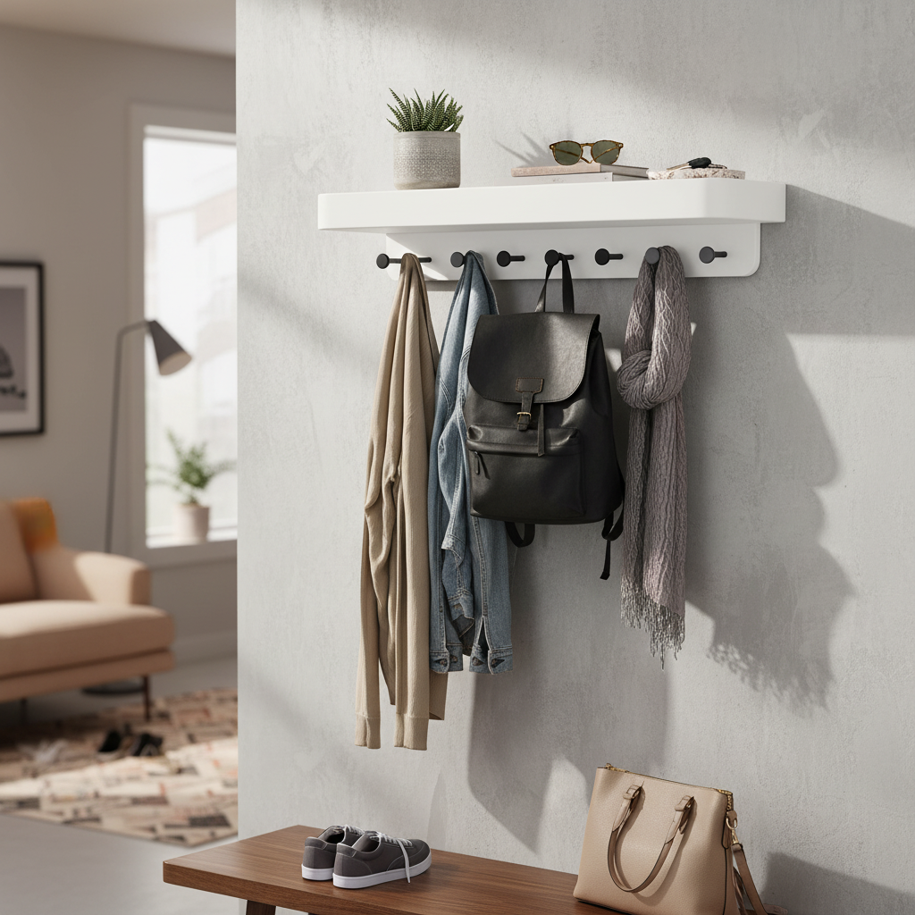 Premium Wall Mounted Coat Rack with Shelf - 6 Durable Hooks for Organizing Entryways and Living Spaces