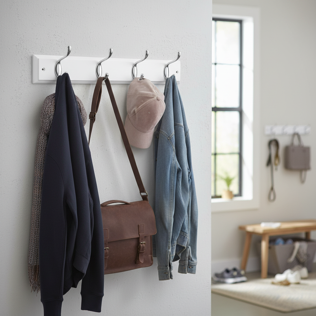 Premium Heavy Duty Wall Mounted Coat Rack with 4 Metal Hooks for Efficient Storage and Organization