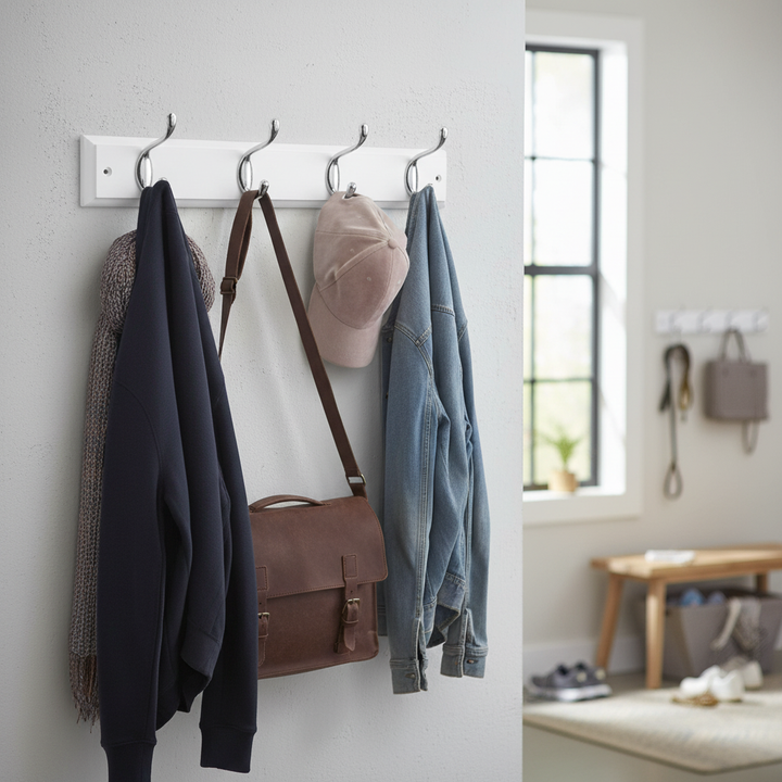 Premium Heavy Duty Wall Mounted Coat Rack with 4 Metal Hooks for Efficient Storage and Organization