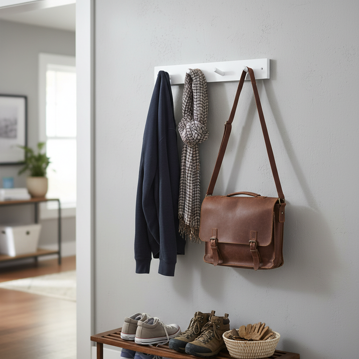 Premium Wall Mounted Coat Rack with 4 Hooks and Durable Pine Board Design, Ideal for Organizing Coats, Bags, Towels, and More