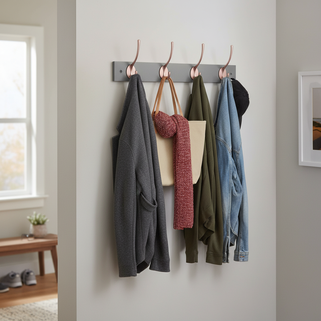 Premium Wall Mounted Coat Rack with 4 Double Hooks - Stylish Slate Grey Design for Modern Homes