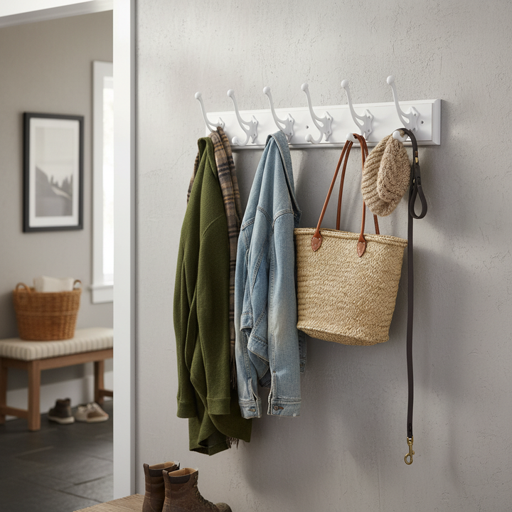 Premium Wooden Wall Mounted Coat Rack - 7 Rustic Double Hooks, 84cm Wide for Stylish Storage