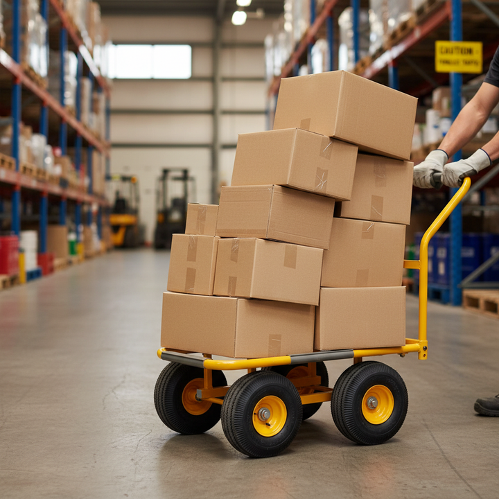 Heavy Duty Steel Dolly with 540kg Load Capacity and 250mm Pneumatic Wheels for Easy Moving and Transport