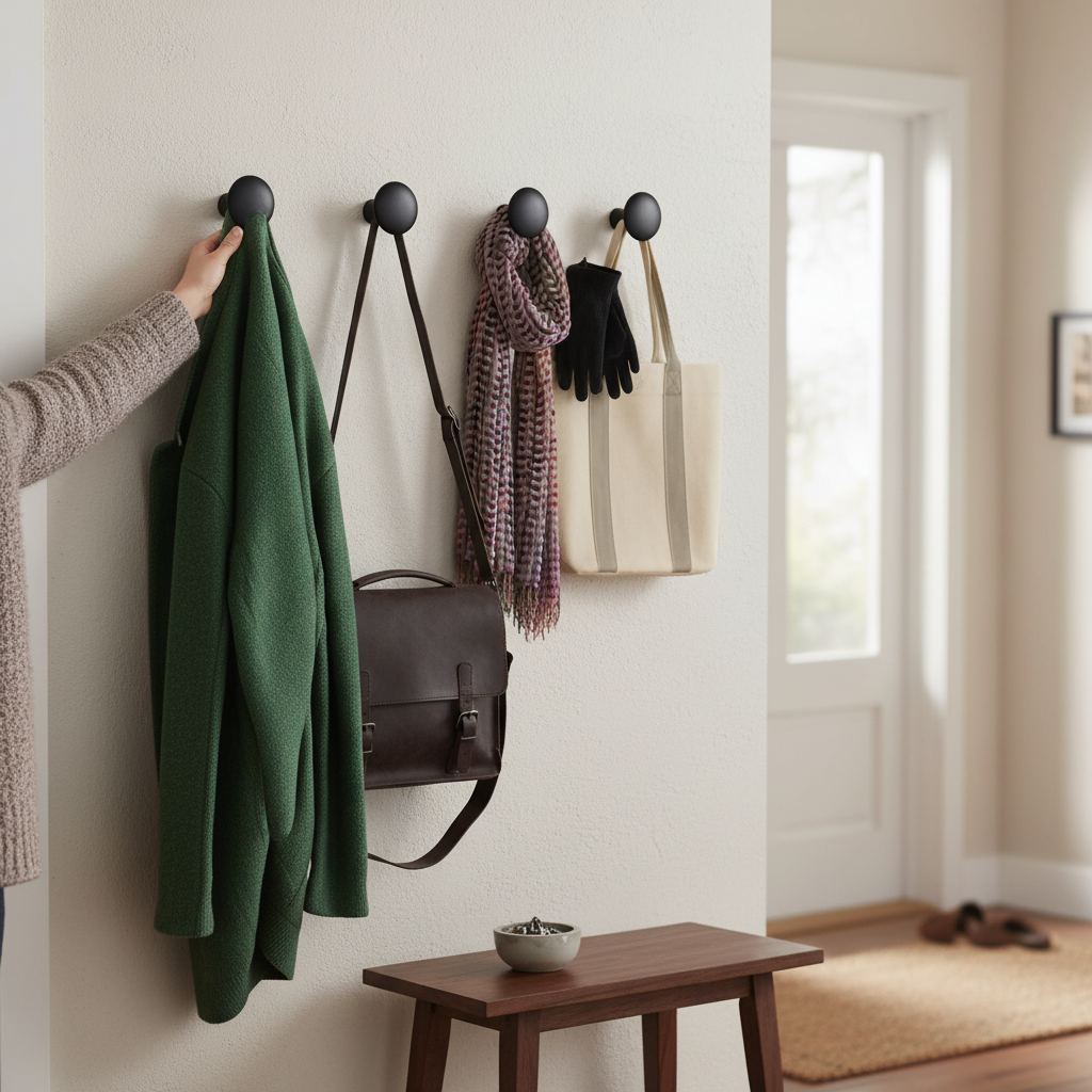 4 Premium Wall Mounted Hooks - 50mm Black Wood Decorative Coat Hooks