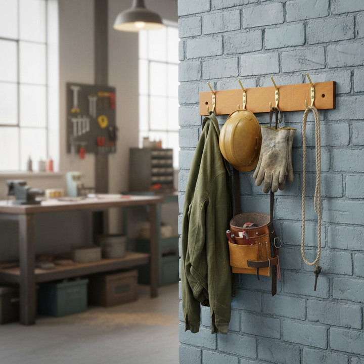 Premium Minimalist Modern Wall-Mounted Coat Rack with Double-Tiered Hooks, 38cm Pine Wooden Board for Efficient Storage