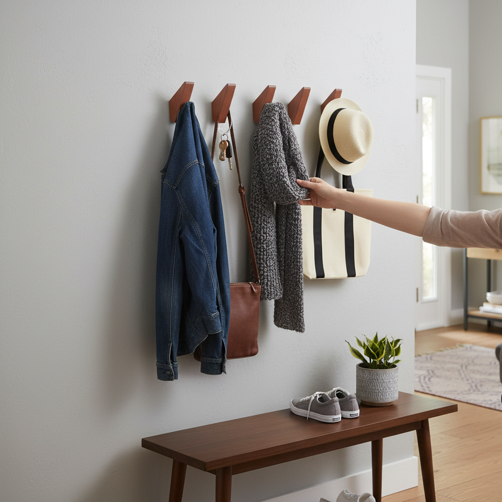 3 Wall Mounted Hooks - 50mm Premium Beech Wood Decorative Coat Hooks