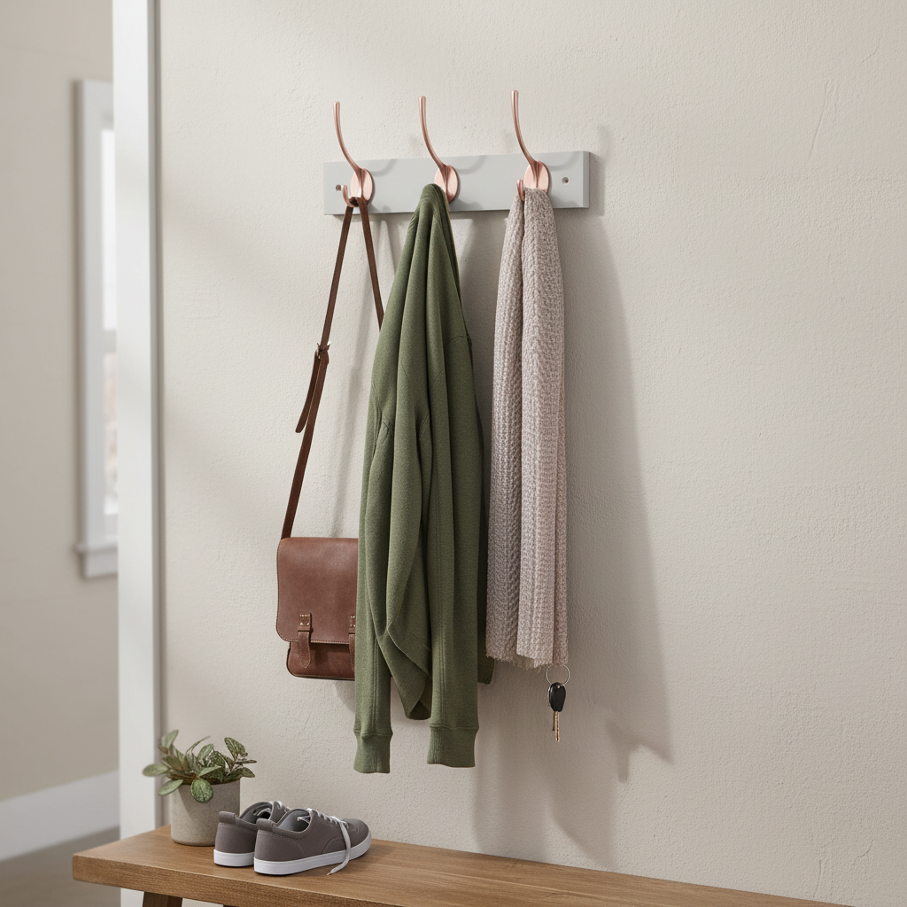 Premium Wall and Door Mounted Coat Hooks with Double Rose Hooks, 22.5cm, Dove Grey Board - Stylish and Practical Storage Solution