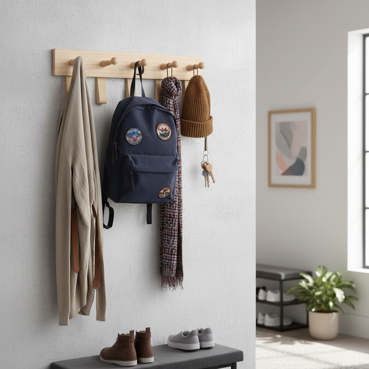 Premium Wall Mounted Coat Rack with 5 Strap Hooks - Scandinavian Design for Stylish Storage in Hallways and Doors