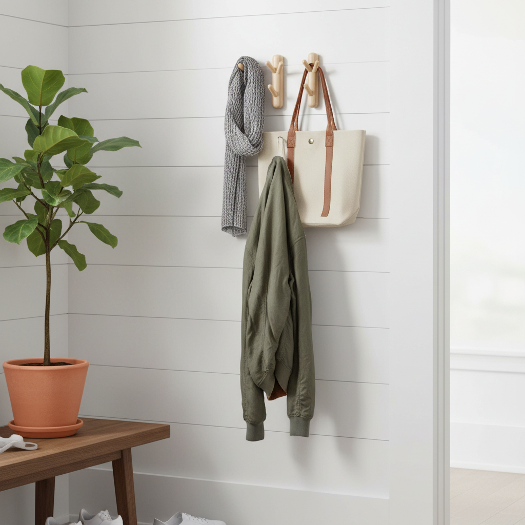 Premium Wall Mounted Coat Rack with 3 Hooks - Scandinavian Wood Design for Hallway and Bedroom Storage
