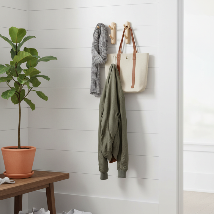 Premium Wall Mounted Coat Rack with 3 Hooks - Scandinavian Wood Design for Hallway and Bedroom Storage