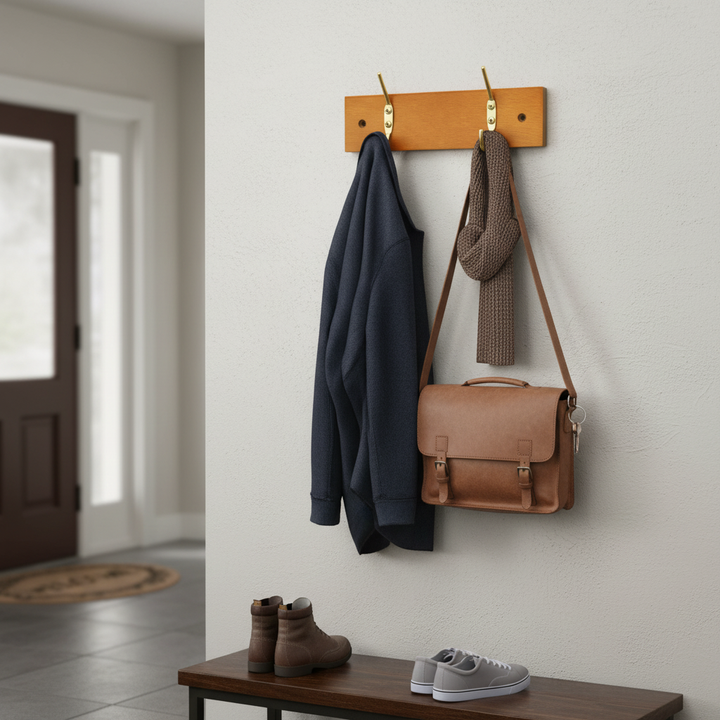 Premium Wall Mounted Coat Rack with 2 Hooks, Pine Wooden Board, Stylish and Practical for Home Organization