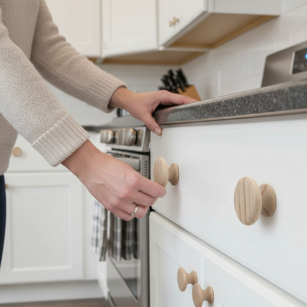 10 Pack Premium Wooden Knobs 40mm - Natural Wood Cabinet & Drawer Handles