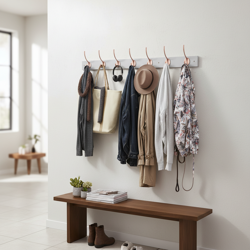 Premium Wall Mounted Coat Rack with 6 Double Hooks in Dove Grey - Strong Metal Construction for Stylish Organization