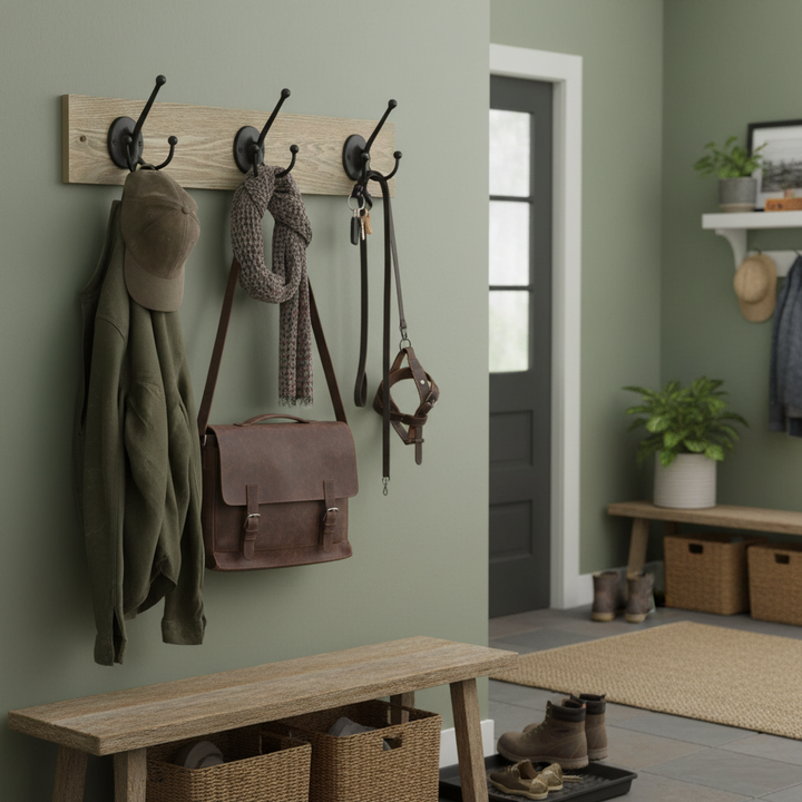 Premium Rustic Wall Mounted Coat Rack with Heavy Duty Iron Tri Hooks - 54cm Wide for Stylish Organization