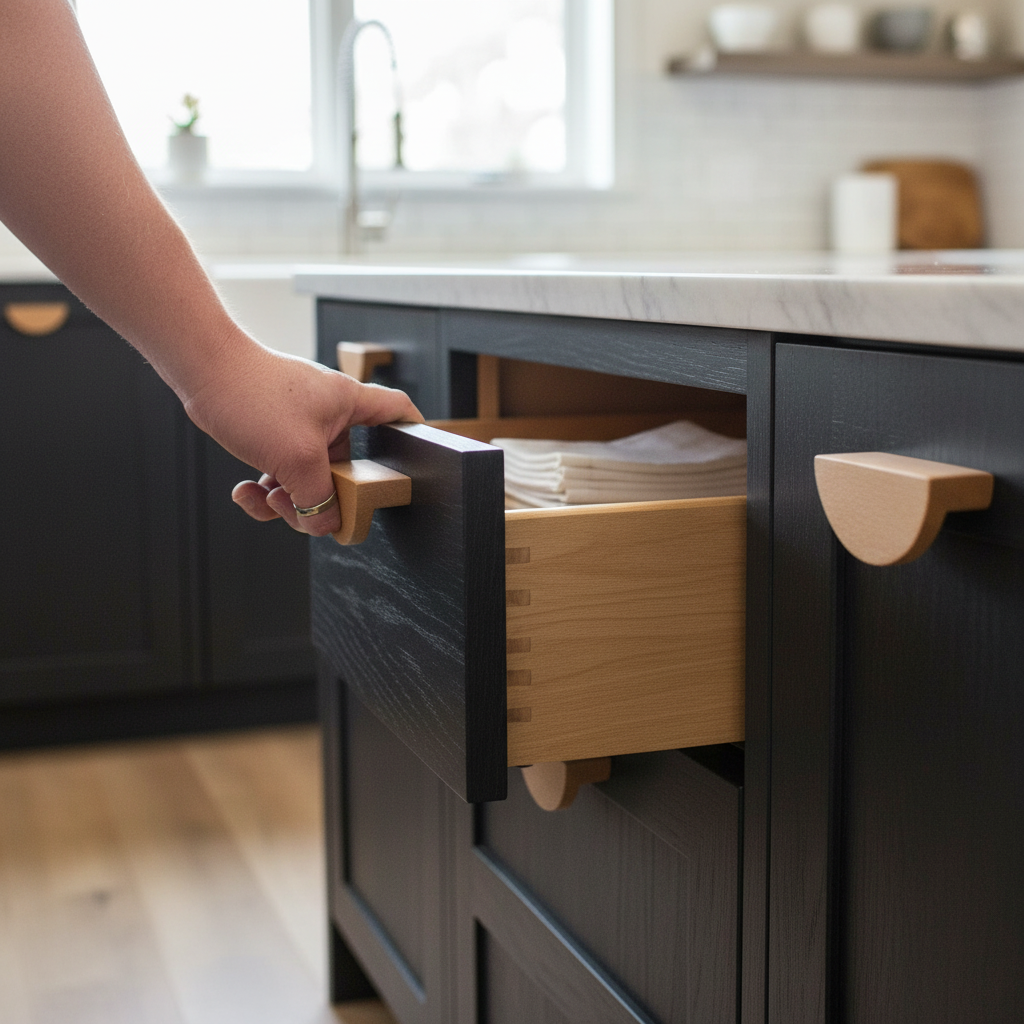 10 Pack Premium Half Round Wooden Handles 75mm – Natural Cabinet & Drawer Pulls