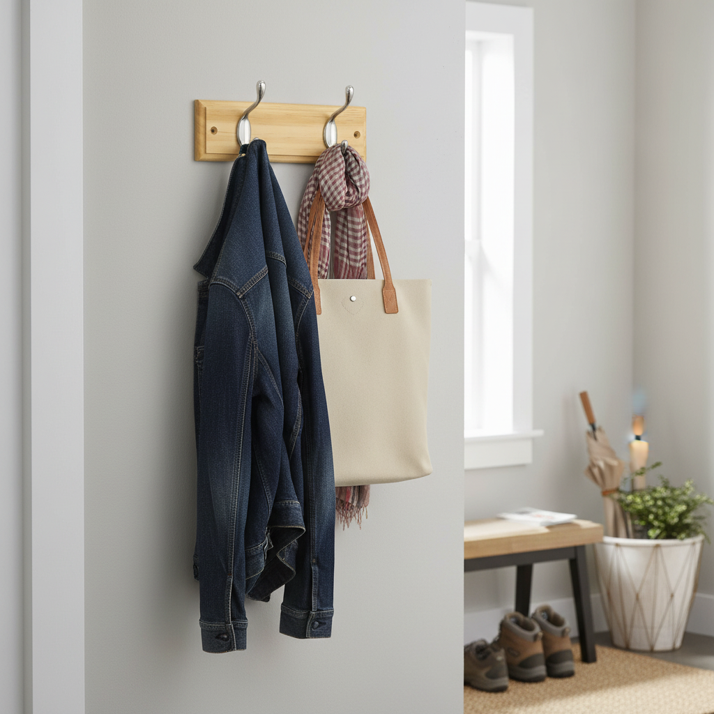 Premium Wall Mounted Coat Rack with Heavy-Duty Double Hooks - Eco-Friendly Wood Design for Home Organization