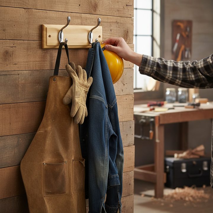 Premium Wall Mounted Coat Rack with Heavy-Duty Double Hooks - Eco-Friendly Wood Design for Home Organization