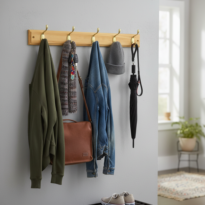 Premium Heavy Duty Wall Mounted Coat Rack with Eco-Friendly Wood and Double-Tiered Metal Hooks for Efficient Storage