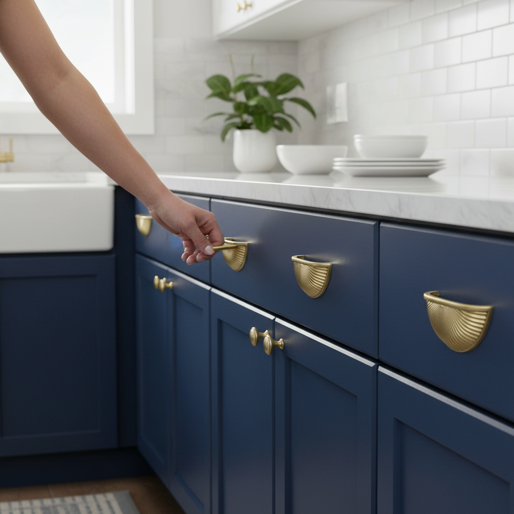 10 Pack Premium Modern Chic Ribbed Handles 79mm Brushed Brass Finish