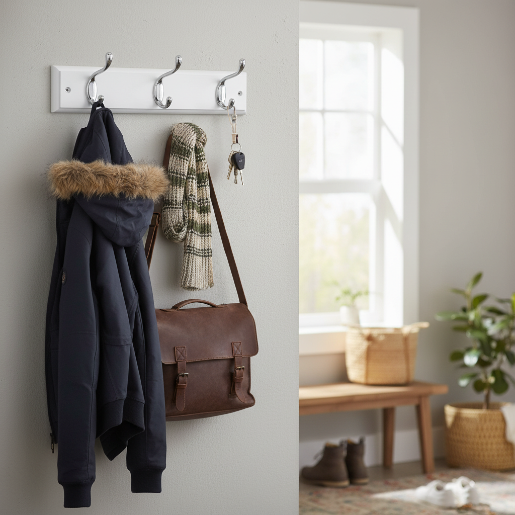 Premium Wall-Mounted Coat Rack with Heavy-Duty Double Hooks for Space-Saving Storage - Eco-Friendly Wood Design