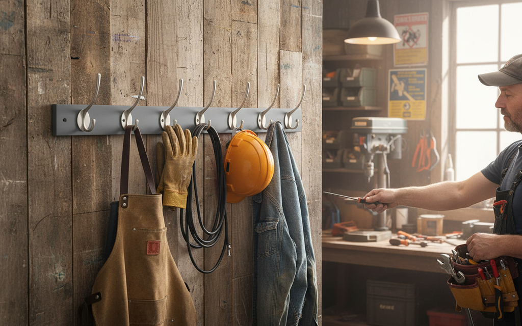 Slate Grey Wall Mounted Coat Rack with 6 Double Hooks - Stylish & Practical