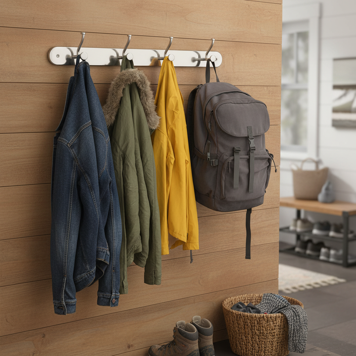 Premium Heavy Duty Wall Mounted Coat Rack with 4 Rounded Hooks for Space-Saving Organization in Bathrooms and Utility Rooms