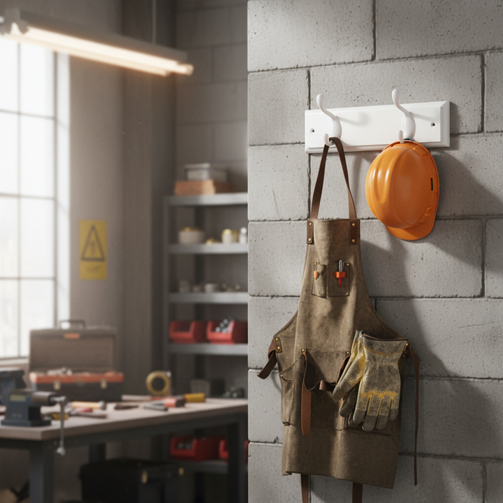 Premium Wall Mounted Coat Rack with Double Hooks - Stylish White Wooden Design for Home Organization