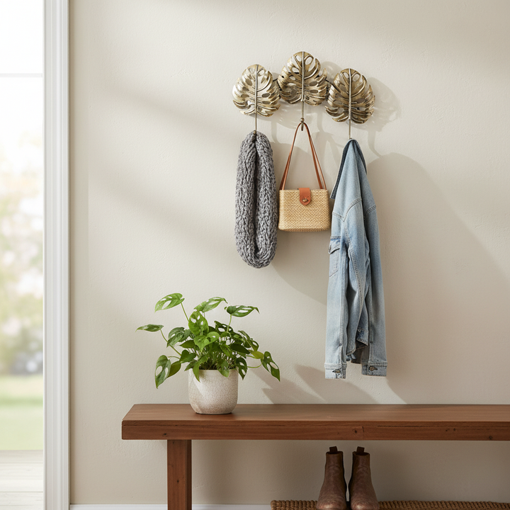 Premium Decorative Wall Mounted Coat Rack with 3 Hooks in Brushed Brass Finish for Enhanced Durability and Style