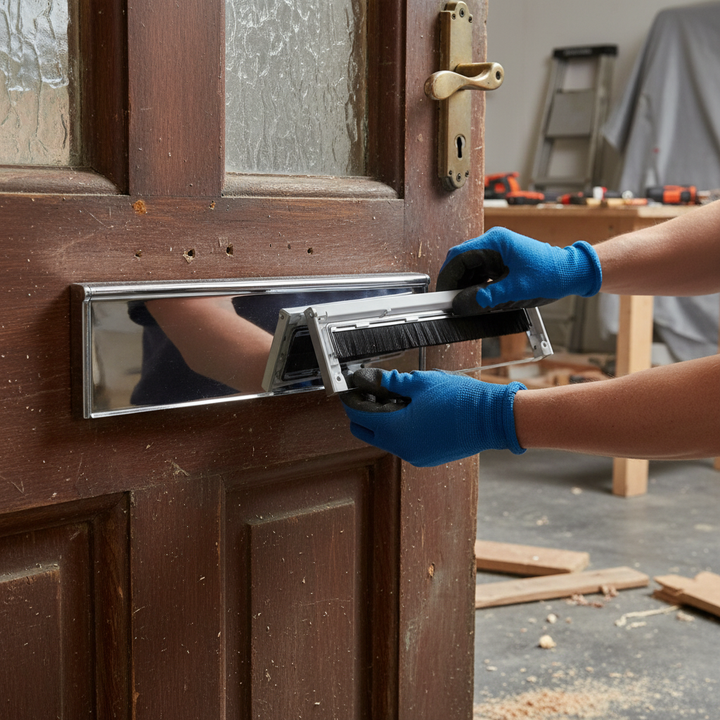 Premium 12-Inch Door Letterplate Cover with Draught Excluder and Hinged Flap for Enhanced Insulation and Modern Aesthetic