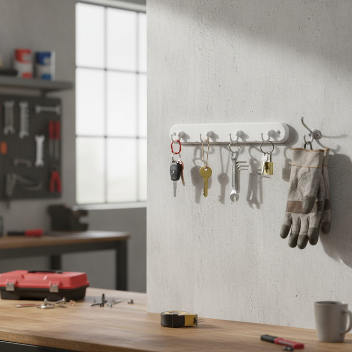 Premium White Wooden Key Tidy with 4 Hooks for Organizing Keys and Accessories - High-Quality Professional Grade for Industrial and Commercial Appl...