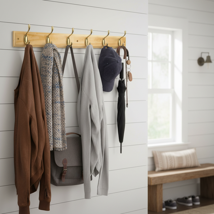 Premium Wall Mounted Coat Rack with 6 Heavy Duty Double Hooks for Efficient Storage and Organization