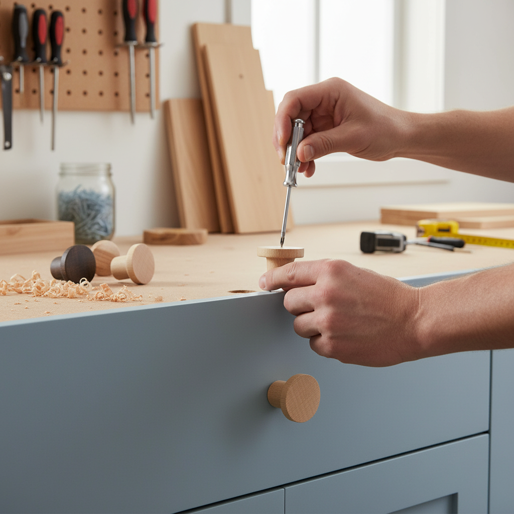 10 Pack Premium Round Wooden Knobs 33mm Beech Wood Cabinet & Drawer Handles